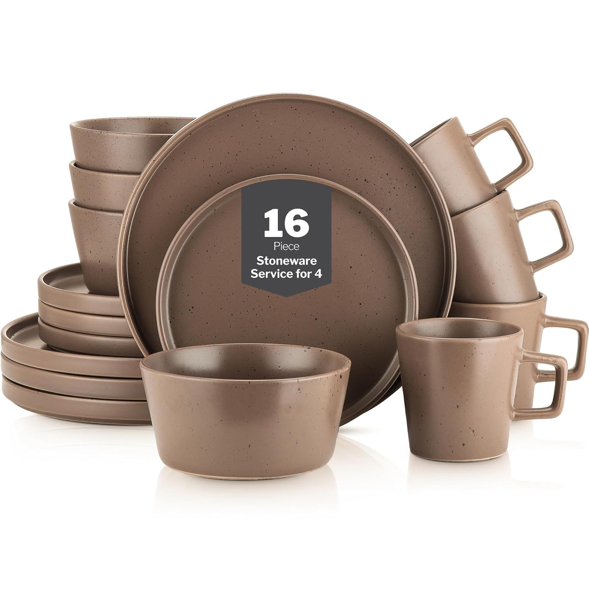 Stone Lain Coupe Vajilla de Gres para 4 Personas, 16 Piezas - Service For 4 - Café mate