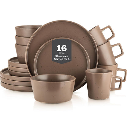 Stone Lain Coupe Vajilla de Gres para 4 Personas, 16 Piezas - Service For 4 - Café mate