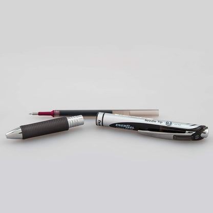 Pentel EnerGel RTX Retractable Liquid Gel Pen, (0.3 mm) la línea de punta de aguja, extra fina, 3-PK, Tinta negra