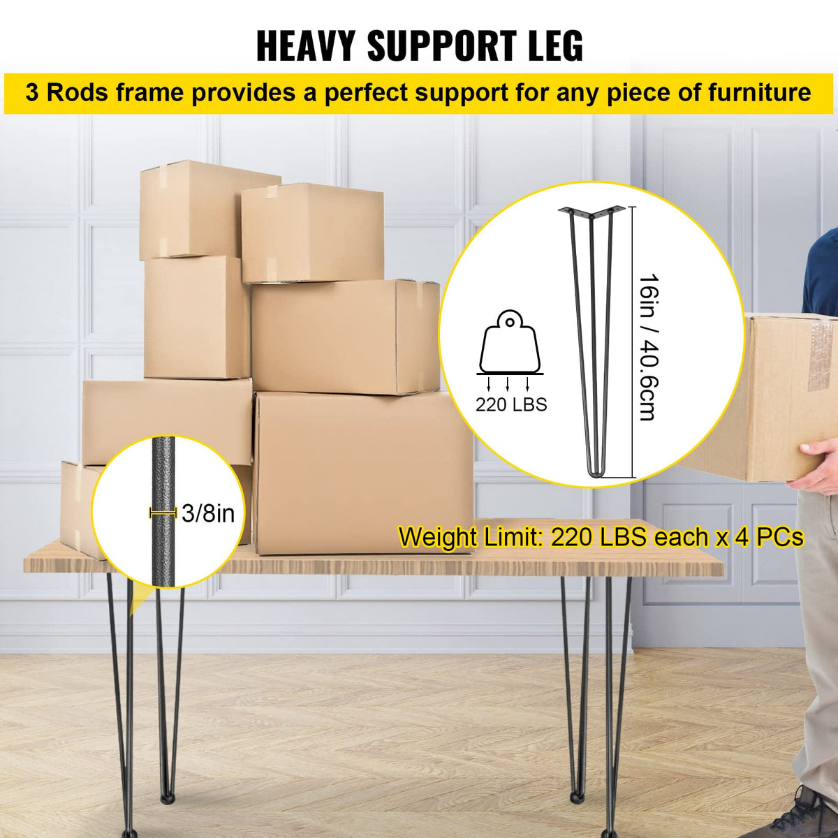 VEVOR Patas de Mesa de Horquilla Juego 4 Patas de Mesa de Escritorio 16 Pulgadas