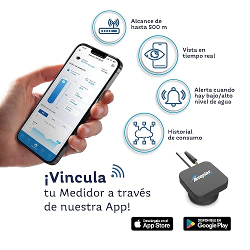 Rotoplas Medidor de Nivel de Agua Ultrasónico WiFi | Control remoto por app, sensor ultrasónico, IP67, WiFi 2.4 GHz, cable USB 5 m, 24.5 x 16 x 12.5 cm