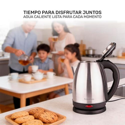 TAURUS CARONTE | Hervidor Eléctrico 2L de Acero Inoxidable | Ebullición Rápida en Minutos | Seguro, Durable y con Apagado Automático | Ideal para Té, Café y Cocina Diaria