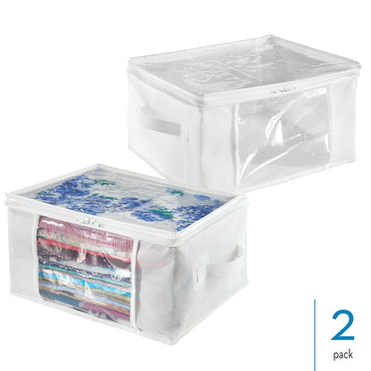 InterDesign 06260 Bolsas de cremallera de almacenamiento plegable de tela no tejida para ropa, Blanco, Grande, Paquete de 2