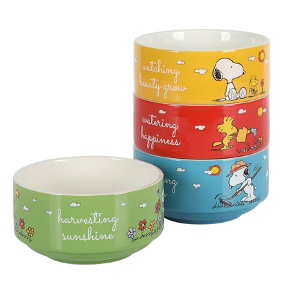 Gibson Home Juego de 4 Tazones Apilables Peanuts Snoopy 14 cm - Diseño apilable decorado - 5.5" Bowl Set (4-Pack)
