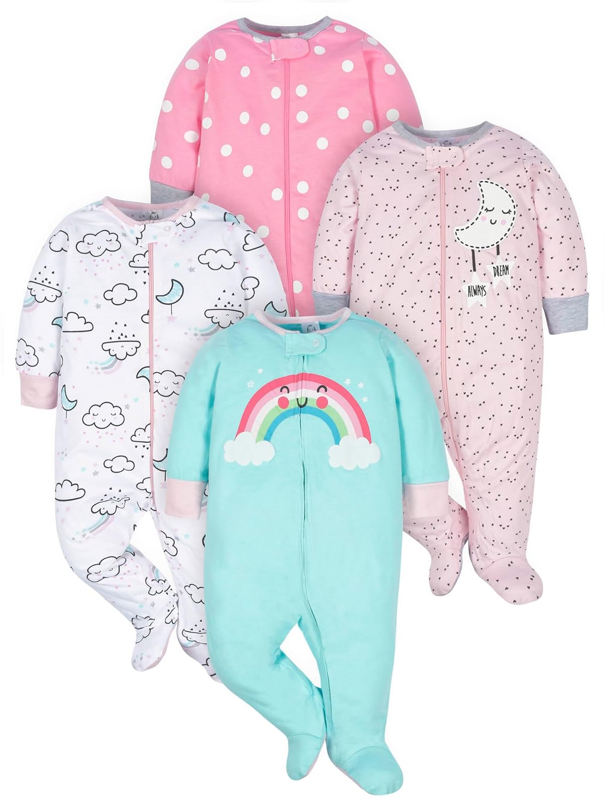 Gerber Paquete de 4 Pijamas Sleep 'N Play para Bebé - Recién nacido - Rosa con diseño de nubes