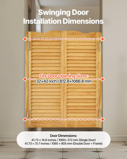 VEVOR - Puertas dobles de salón, 32 pulgadas de ancho x 42 pulgadas de alto, puertas de café con arco superior interior, madera de pino premium, con bisagras y kit de hardware, fácil de instalar, para