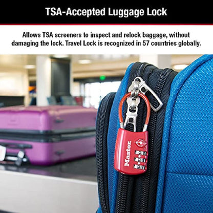 Master Lock Candado, configura tu propia combinación de cerraduras TSA para equipaje, cerradura de cierre de viaje con grillete de cable es de 1-3/16 pulgadas Los colores pueden variar, 4688T, 2