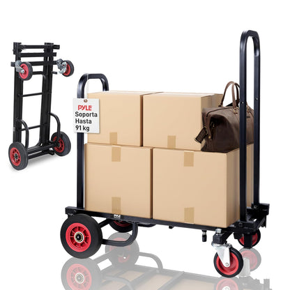 Pyle Carro de Mano 8 en 1 Ajustable Profesional, Capacidad de 150kg, Carro de Plataforma Plegable y Ligero, Ideal para Equipaje, Mudanzas, Almacenes y Envíos, Se Extiende de 64 cm a 101 cm