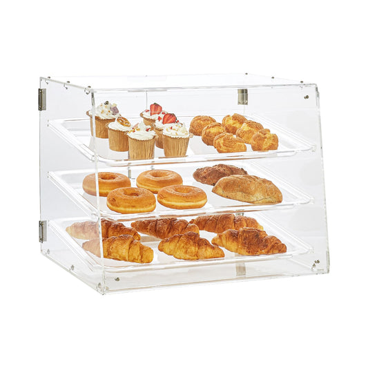 VEVOR - Vitrina de repostería, 3 niveles, vitrina comercial de panadería, caja de exhibición de acrílico con acceso a la puerta trasera y estantes extraíbles, mantiene fresco para rosquillas, galletas