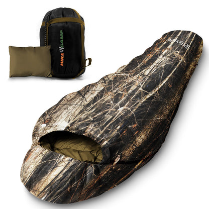 SereneLife - Saco de Dormir para mochileros, para Adultos, Adolescentes, con Almohada, Bolsa de Dormir Ligera y Resistente a la Intemperie, para Acampar, Senderismo y Viajes, - Real Tree