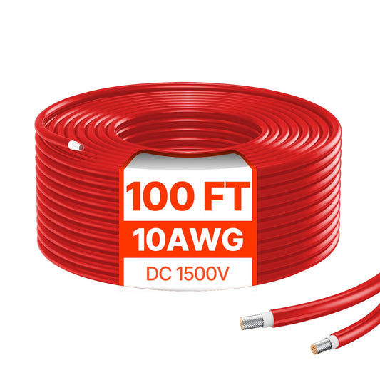 VEVOR Cable de Extensión para Panel Solar de 30,48 m, 10 AWG Cable de Extensión Solar, Cable Fotovoltaico Impermeable IP67 de 6 mm² para Paneles Solares Domésticos, de Barco y de Autocaravana, Rojo