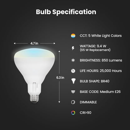 Feit Electric - foco LED BR40, equivalente a 65 W, regulable, seleccionable en color de 6 vías, base media E26, 90 CRI, 850 lúmenes, vida útil de 22 años, BR40DM/6WYCA/2, paquete de 2