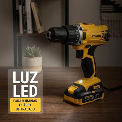 PRETUL TALI-20P2K, Kit taladro/destornillador 1/2", 20V con 32 accesorios
