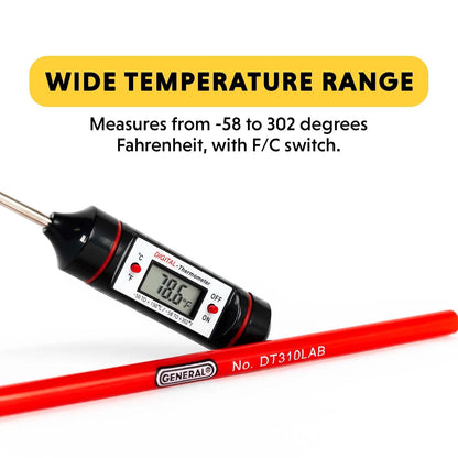General Tools & Instruments DT310LAB Termómetro digital de laboratorio con sonda de 20.3 cm (8") de acero inoxidable