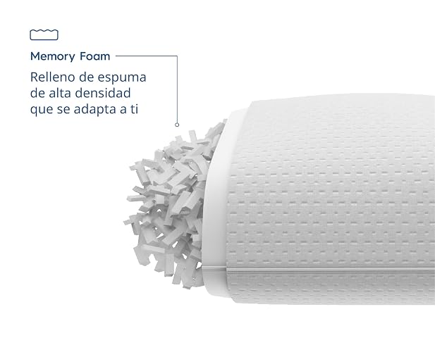 Luuna Almohada Ajustable Firme con Espuma de Memoria, Estándar 64 x 46 cm, Relleno 100% Memory Foam Triturado, Funda Lavable, Suavidad y Frescura Garantizada para tu Descanso, Hecho en México