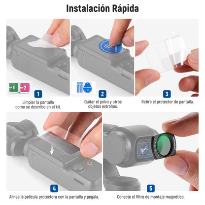 NEEWER Filtro Variable ND2-32 Compatible con dji Osmo Pocket 3,Filtro ND Ajustable Magnético 1-5 Paradas Limitadas,Accesorios Cámara Acción,Vidrio Óptico HD,Incluye 2 Protectores Pantalla LCD,FL-50