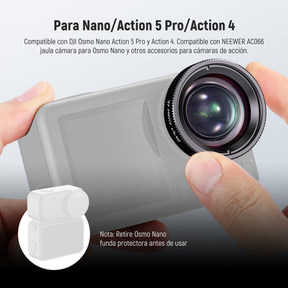 NEEWER Lente Macro Compatible con dji Osmo Action 5 Pro/4 Cámara Acción, Aumento 2X, 2 Elementos en 1 Grupo, Distancia Focal 3-4 cm, Accesorio para Fotografía de Cerca, No Resistente al Agua, LS-68