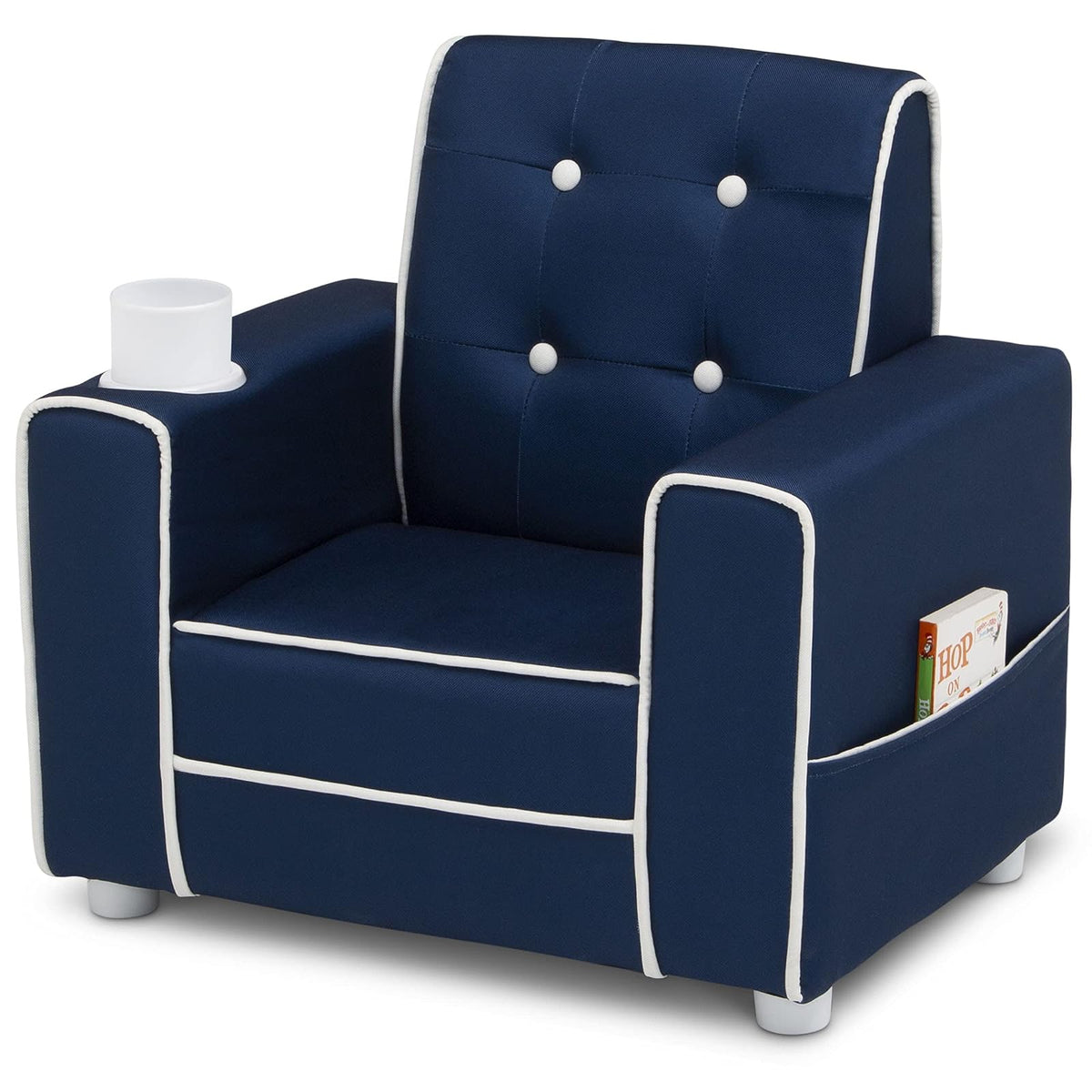 Delta Children Silla Infantil Tapizada Chelsea con Portavasos - Color: Azul Marino