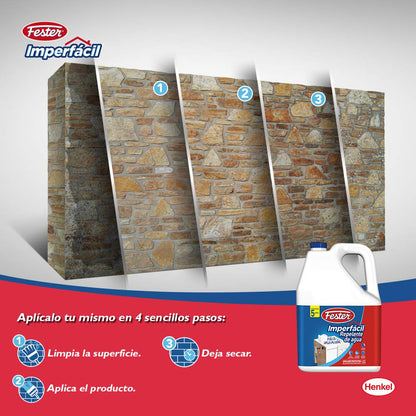 Fester Imperfácil Repelente De Agua, Emulsión Protectora de Superficies, Ideal Sobre Muros de Concreto, Ladrillo, Cantera, Estucos y Tejas no Tratadas, Color Blanco, Durabilidad de 5 Años, 3.8 Litros