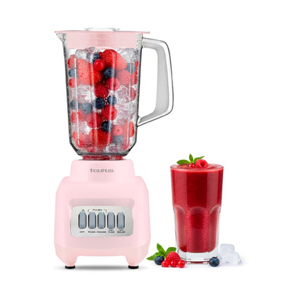 Taurus Haley Ribbon Licuadora 500W de 4 Velocidades, Vaso de 1.65 L - Rosa - Vidrio