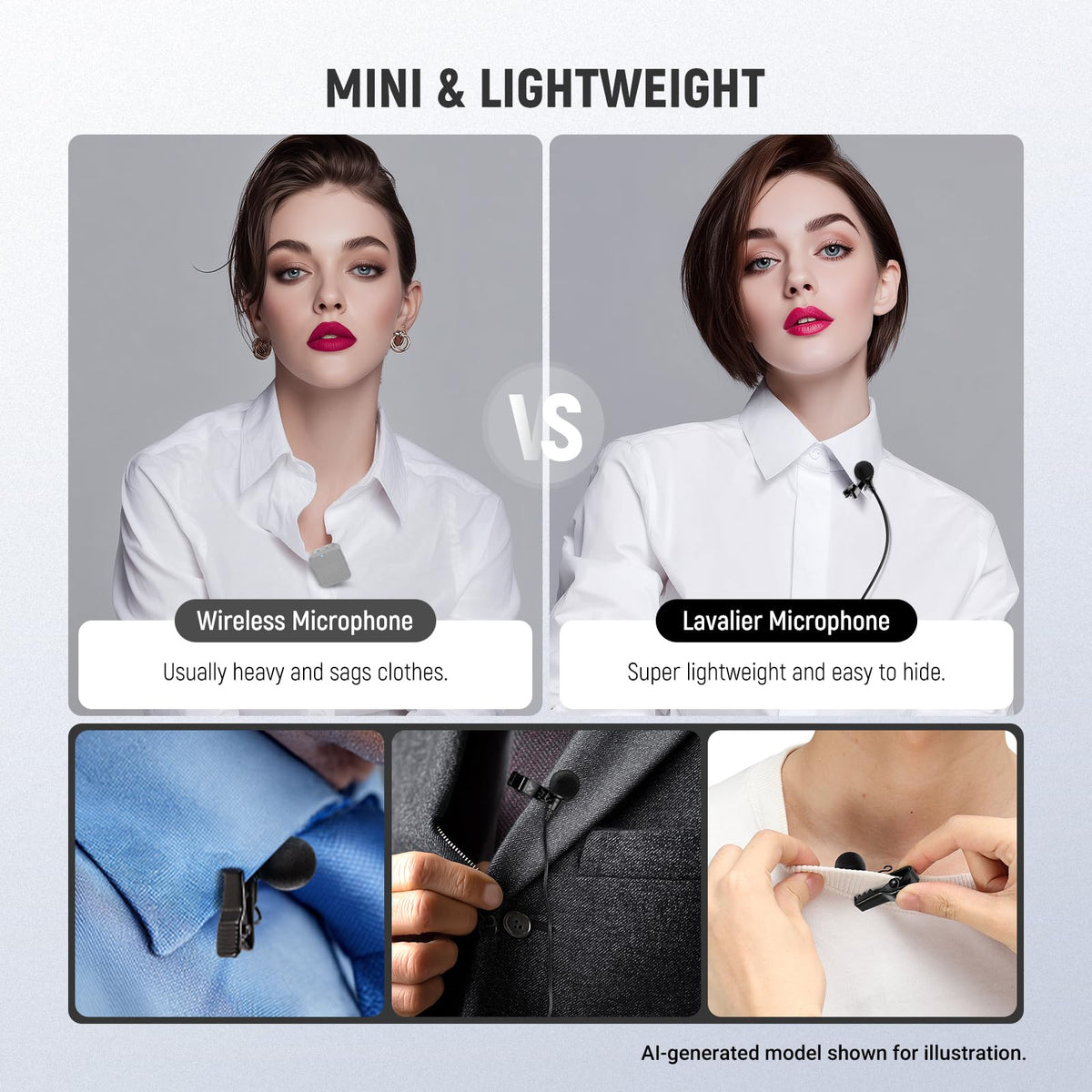 NEEWER ø4mm Mini Micrófono Solapa (Paquete de 2), Clip On Mic Solapa Condensador Cable con 5ft/1.5m 3.5mm Conector TRS, Compatible con dji Mic 2 Rode Wireless Go II CM28 CM31 Cámara, LM8