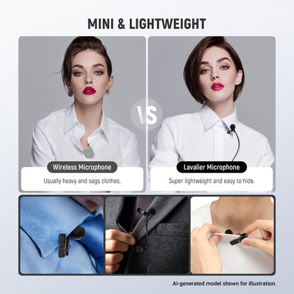 NEEWER ø4mm Mini Micrófono Solapa (Paquete de 2), Clip On Mic Solapa Condensador Cable con 5ft/1.5m 3.5mm Conector TRS, Compatible con dji Mic 2 Rode Wireless Go II CM28 CM31 Cámara, LM8