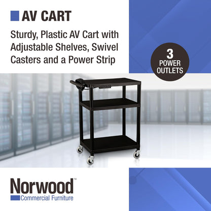 Norwood Commercial Furniture NOR-OUG1042-SO Adjustable-Height Mobile Black Plastic Utility AV Cart with Power Strip