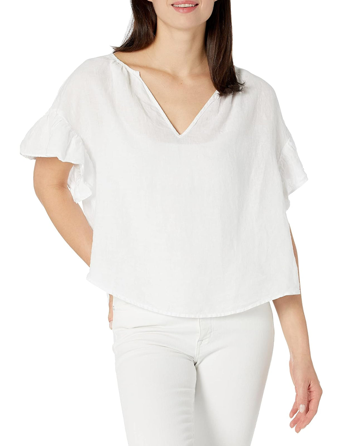Velvet by Graham & Spencer Colleen Camiseta de Lino Tejido con Mangas Volantes Camiseta para Mujer