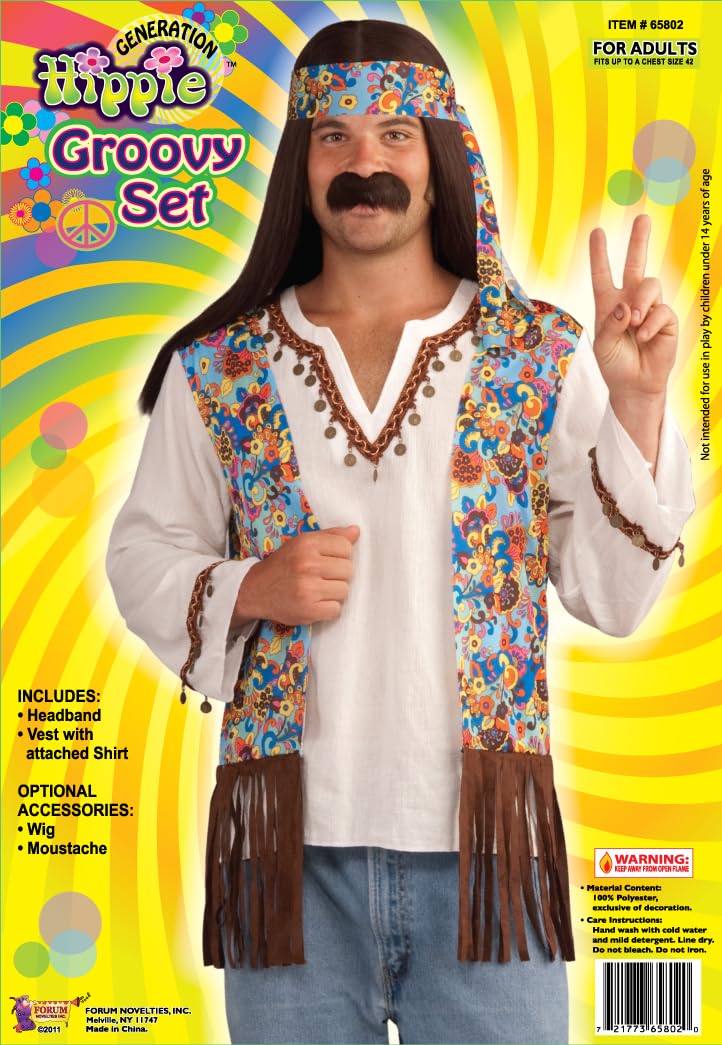 Forum Novelties Men's Groovy Hippie Costume Shirt and Headband, Multi Colored, One Size