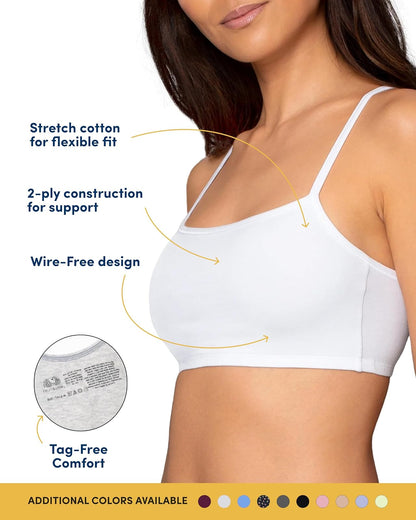 Fruit of The Loom Brasier Deportivo de algodón con Tirantes Delgados, Paquete económico Sujetador Deportivo para Mujer