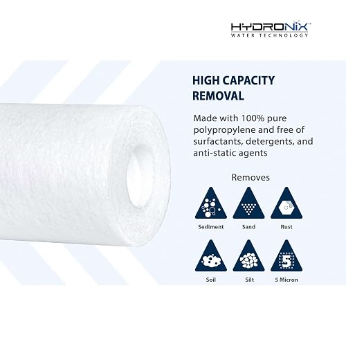 Hydronix SDC-25-1005 Cartucho de filtro de agua para sedimentos de ósmosis inversa RO para toda la casa, 2.5 x 10 pulgadas, 5 micras (paquete de 2)
