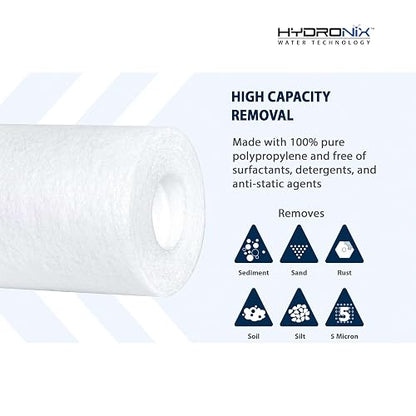 Hydronix SDC-25-1005 Cartucho de filtro de agua para sedimentos de ósmosis inversa RO para toda la casa, 2.5 x 10 pulgadas, 5 micras (paquete de 2)