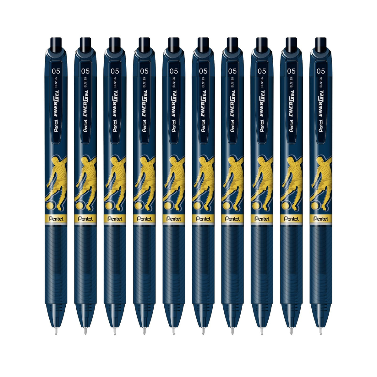 Pentel EnerGel Bolígrafo de Gel Retráctil, Edición Fútbol, Punta 0.5 mm, Paquete de 10 - Azul - 10 piezas