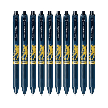 Pentel EnerGel Bolígrafo de Gel Retráctil, Edición Fútbol, Punta 0.5 mm, Paquete de 10 - Azul - 10 piezas
