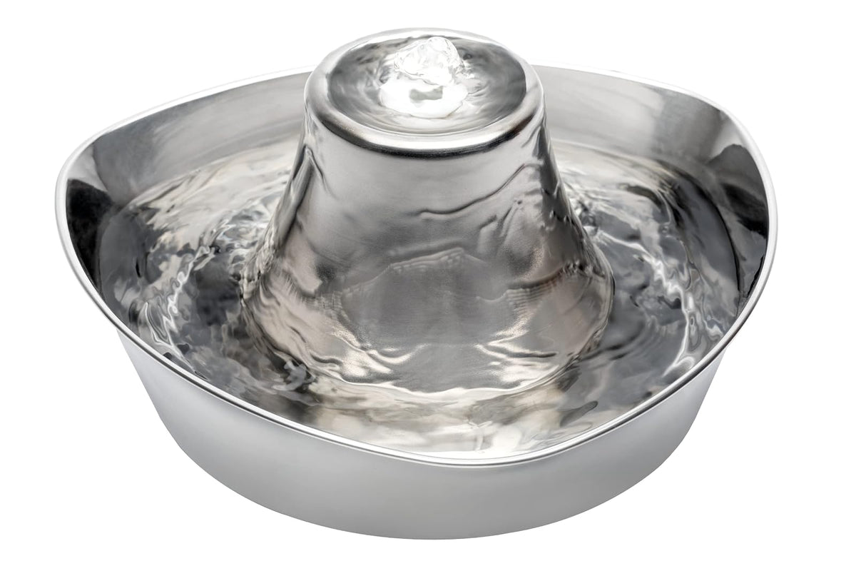 PetSafe Seaside Stainless Cat & Dog Fountain - 2 Water Filters & 1 Pump Included - Tower Creates Soothing Flow for Pets - Scratch- and Rust-Resistant Material Inhibits Pet Acne - 60 Oz Water Capacity