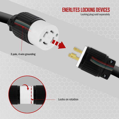 ENERLITES Conector de Cable de Bloqueo NEMA L15-30R 66802-BK | Negro, 30A, 250V, 3 fases, 3P, 4W, grado industrial, conexión a tierra, 1 paquete