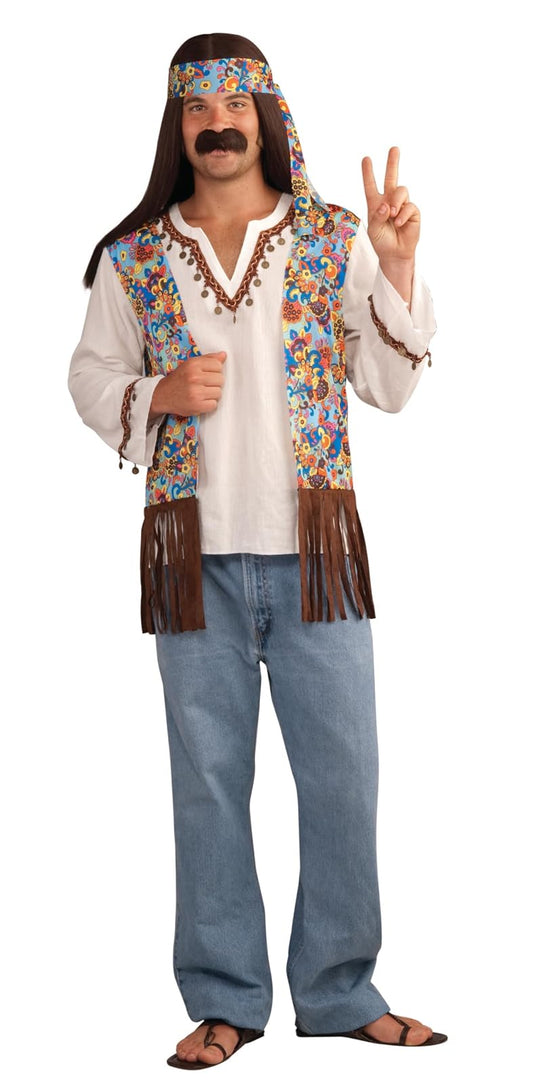 Forum Novelties Men's Groovy Hippie Costume Shirt and Headband, Multi Colored, One Size