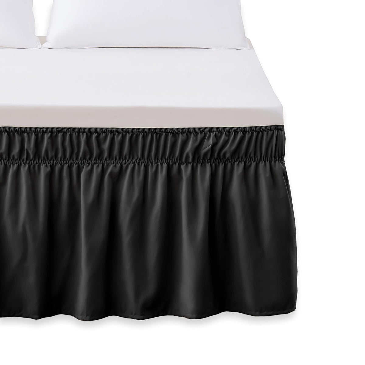 Elegant Comfort - Falda de Cama elástica con Volantes sólidos, con caída a Medida de 16 Pulgadas, fácil Ajuste, Alta Calidad Resistente a Las Arrugas y a la decoloración, tamaño King/Queen, Negro