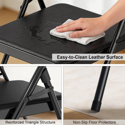Paquete de 4 sillas Plegables Negras con cojín y Respaldo Acolchados, cómodo Asiento Acolchado con Marco de Metal Duradero, Silla Plegable portátil apilable para el hogar, Oficina, Fiesta, Eventos