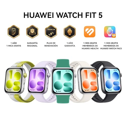 HUAWEI Watch FIT 5 Smartwatch con GPS, Verde | Hasta 10 días de batería, Miniejercicios, Gestión Avanzada de la Salud, Monitor de frecuencia cardíaca, SPO₂, iOS y Android