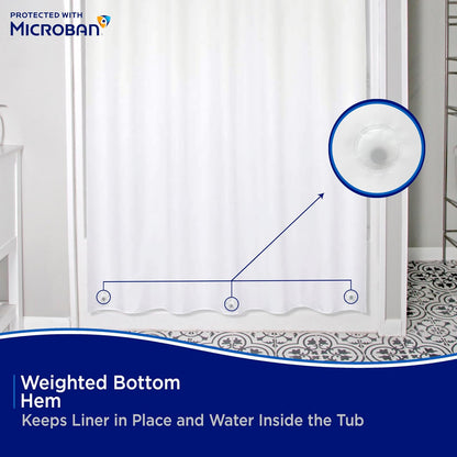 Kenney MB61169 Microban Protector de cortina de ducha impermeable de PEVA calibre 8 con ojales de metal resistentes al óxido y dobladillo magnético pesado para baño, 70 pulgadas de ancho x 72 pulgadas