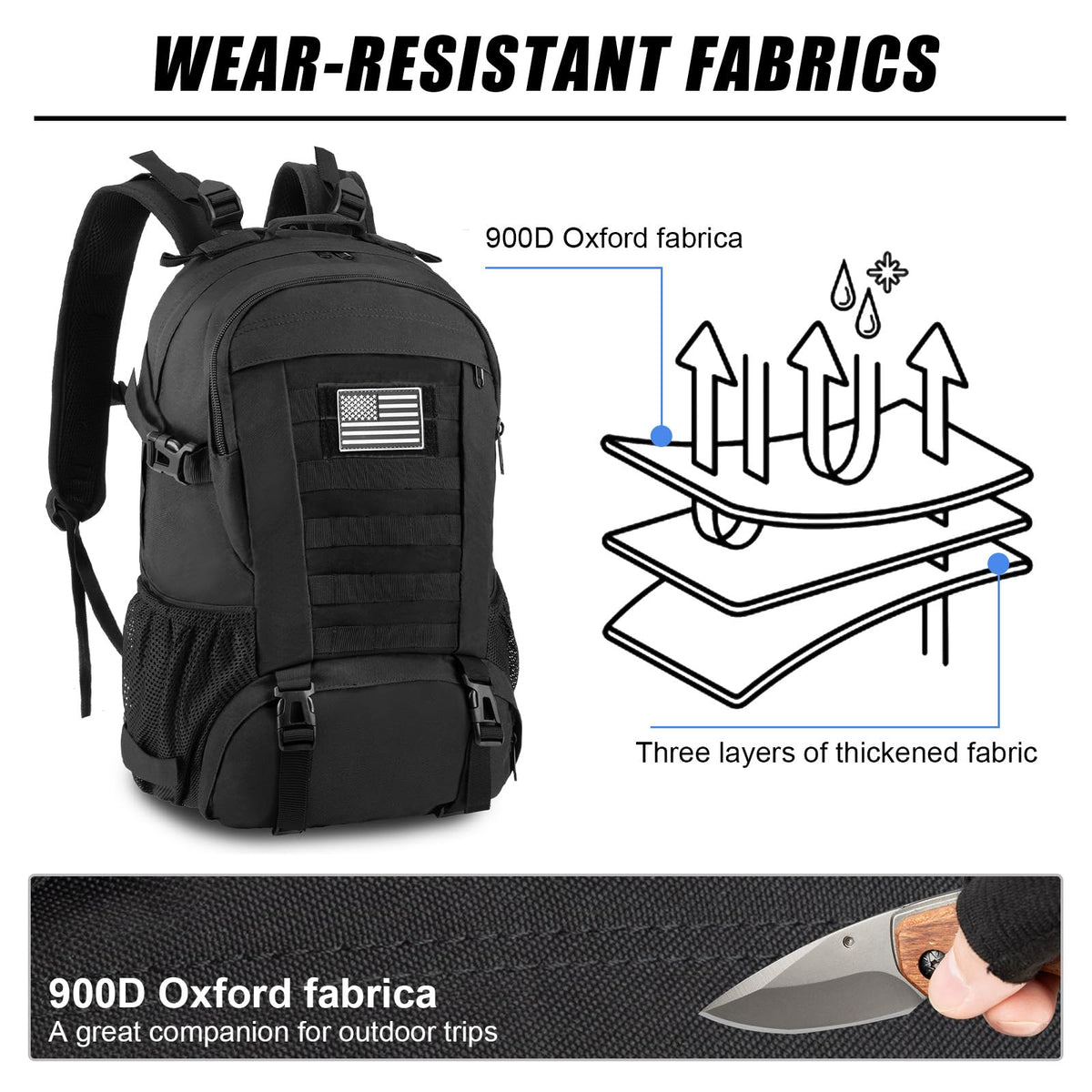 Jueachy - Mochila táctica para hombre, mochila militar Molle, impermeable, 30 L, con parche de bandera de Estados Unidos
