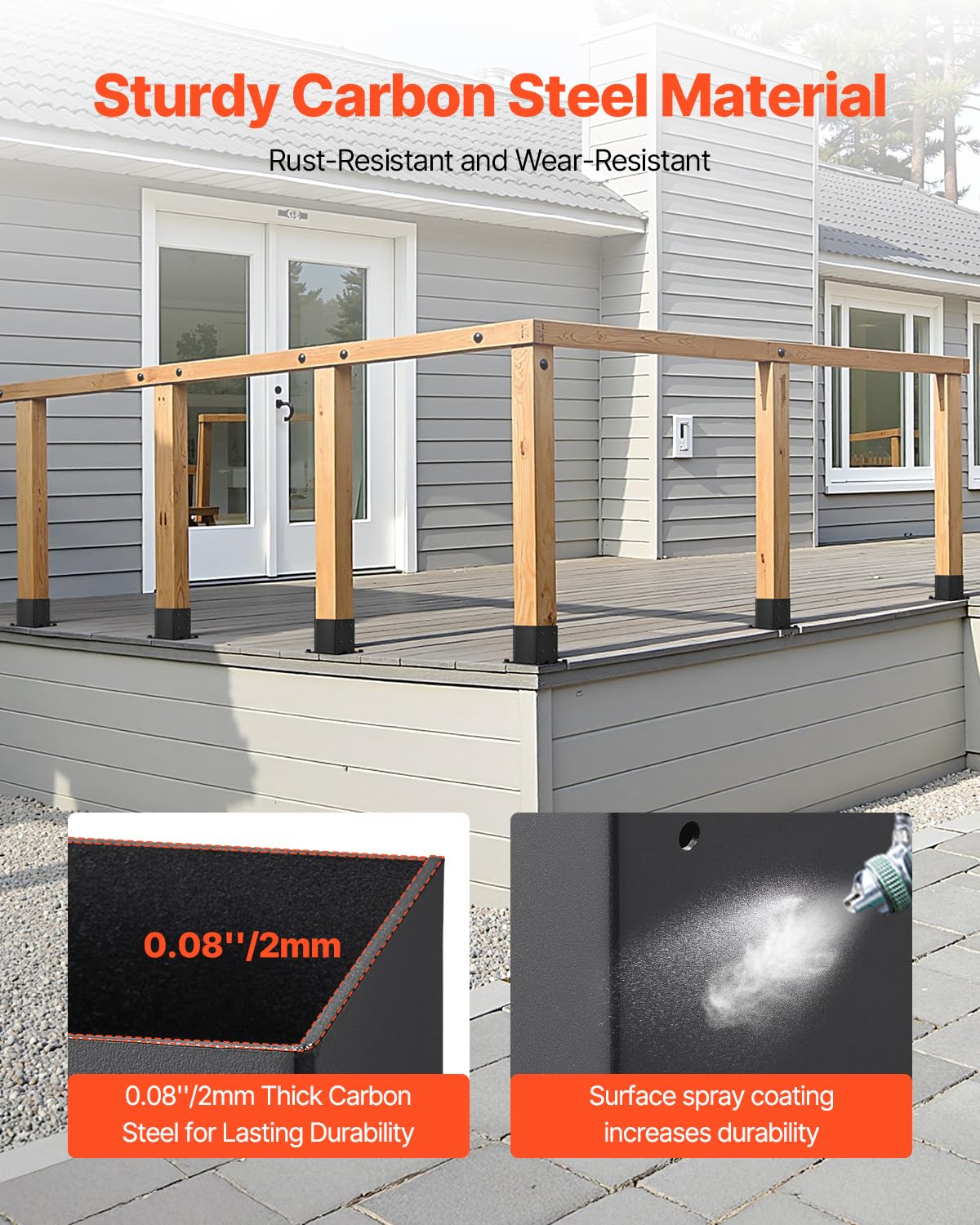 VEVOR Base para Postes de Madera 96 x 96 mm Tamaño Interior 92 x 92 mm 4 Piezas Soportes de Acero al Carbono para Postes Espesor de 2 mm para Instalaciones Fijas de Pérgolas, Barandillas, Negro