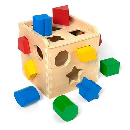 Melissa & Doug Cubo Clasificador de Formas, Juguete de Madera, Juguete Clásico de Desarrollo, Piezas Fáciles de Agarrar (12 Piezas)