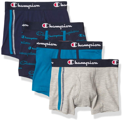 Champion Paquete de 4 Calzoncillos Tipo Calzones elásticos de algodón Everyday Comfort Ropa Interior de Hombres para Niños - Navy - Teal - Grey Assortment - M