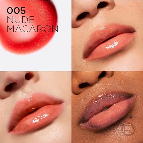 L'Oréal Paris Plump Ambition Lip Oil, Brillo Labial Efecto Voluminizador con Ácido Hialurónico, Hidratación Intensa para tus Labios, Tono Nude Macaron, 5 ml