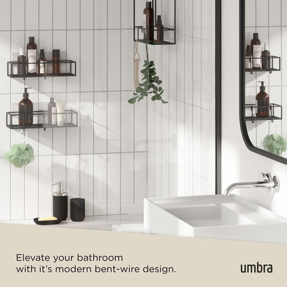 Umbra Cubiko Estante de ducha, estantes flotantes de metal con tiras adhesivas, paquete de 2, negro