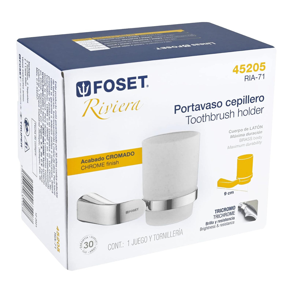 Foset Riviera RIA-71, Portavaso cepillero, cromado, línea Riviera
