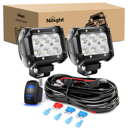 Nilight - Barra de luz LED de 18 W, Luces Todoterreno, 12 V, 5 Pines, Kit de arnés de cableado, 2 años de garantía, Transparente, Color Blanco