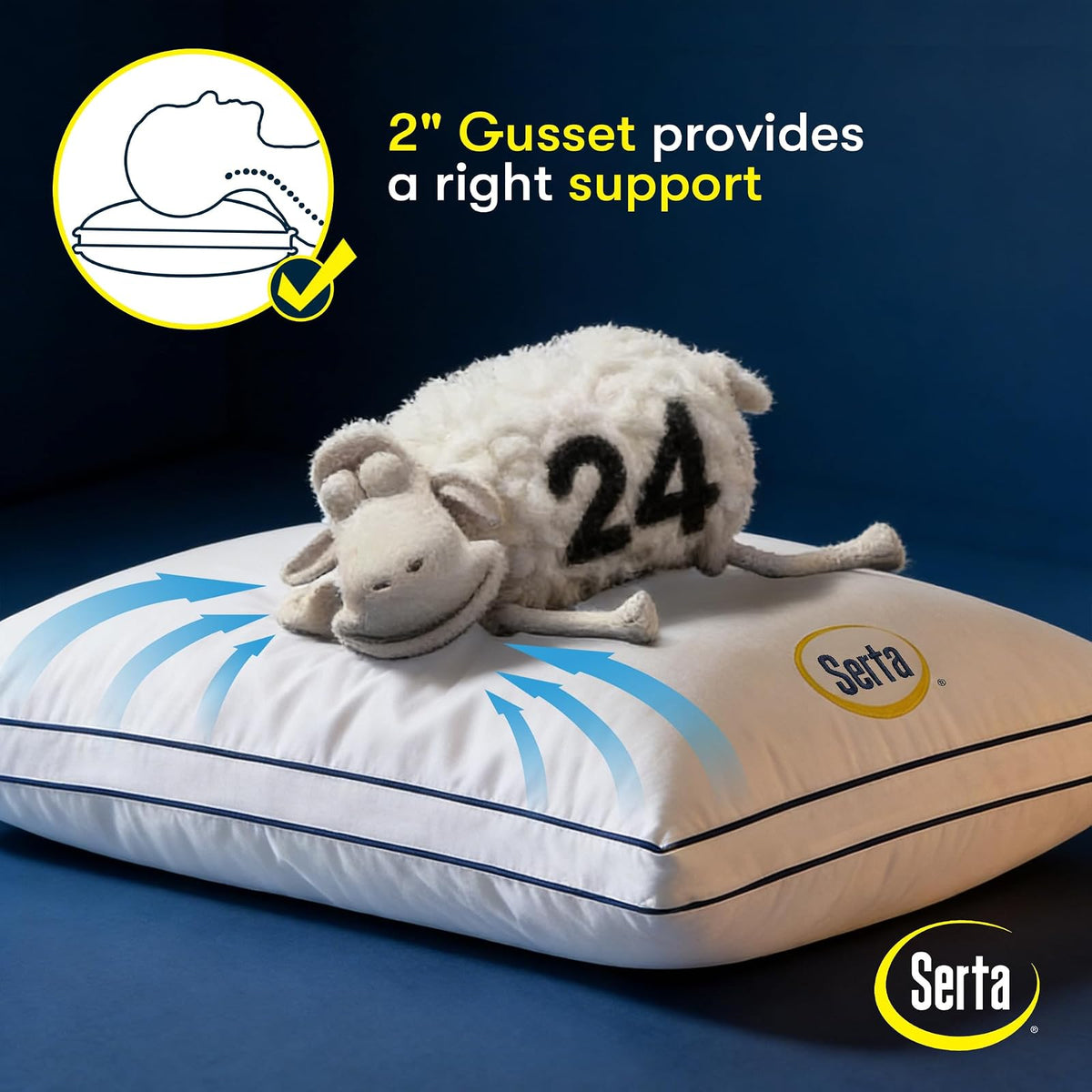 Serta Hotel Collection - Juego de 2 Almohadas de Cama tamaño King, Funda de algodón 100% de 400 Hilos, Suave Apoyo Reforzado, Almohada Alternativa para Espalda, estómago o Lateral, 18 x 34 x 2